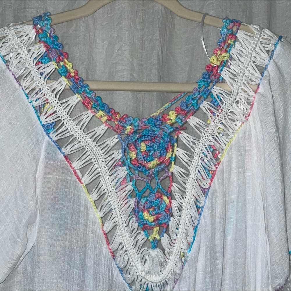 NWT FavLux Open Back Swim Coverup Rainbow Crochet Accents - Picture 2 of 9